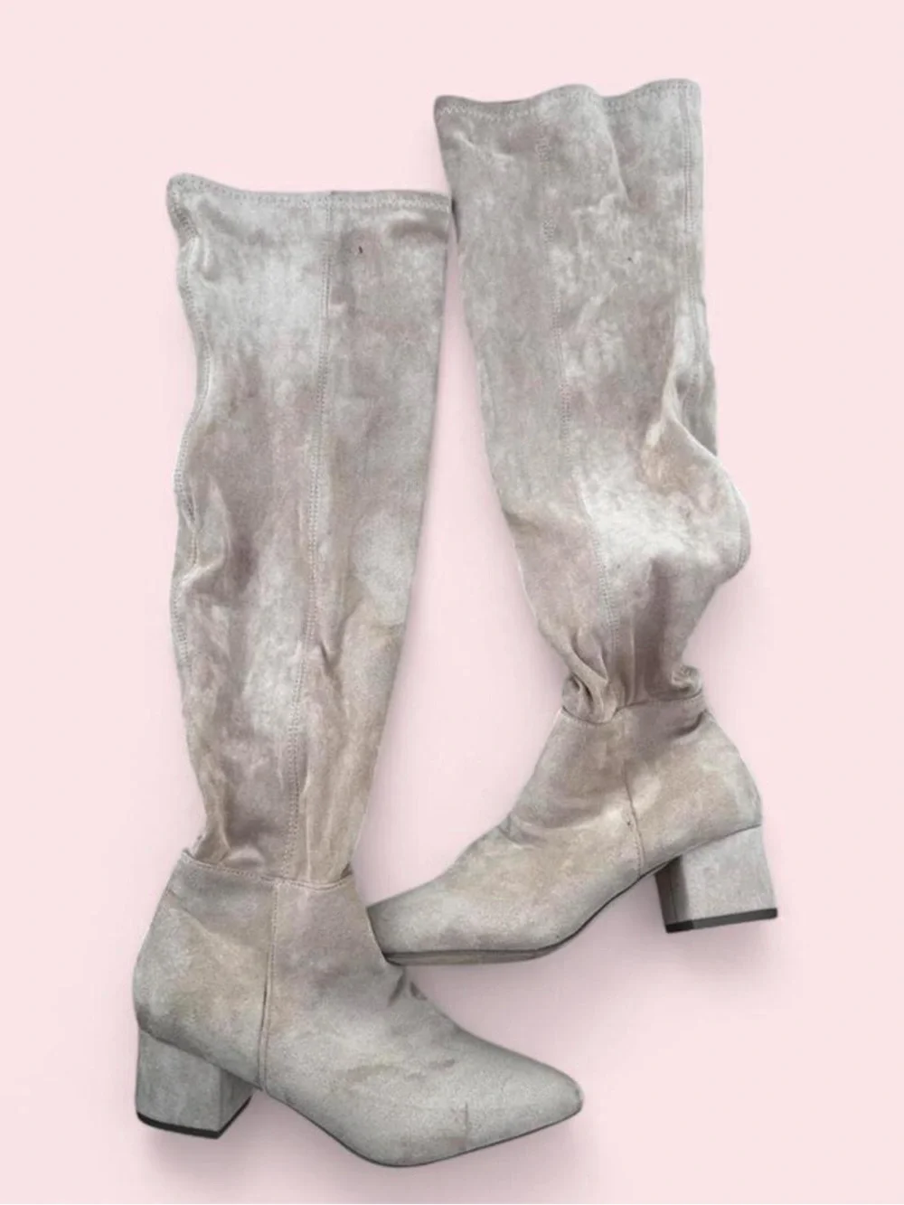 Miss Lola Light Tan Over-the-Knee Suede Block Heel Boots